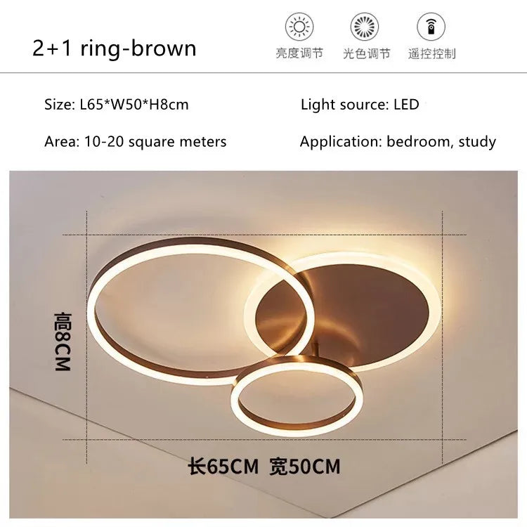 LED Rings Ceiling Chandelier for Decorative Living Room, Dimmable Indoor Lamps