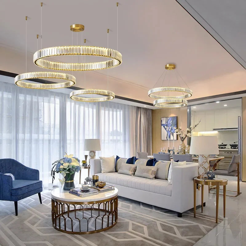 Round Crystal LED Pendant Chandelier for Luxury Dining Room and Bedroom Lighting