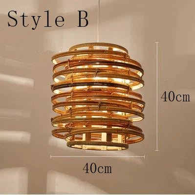 Bamboo Birdnest Pendant Light for Dining Room, Handmade Wicker Lamp for Kitchen Bar & Living Room