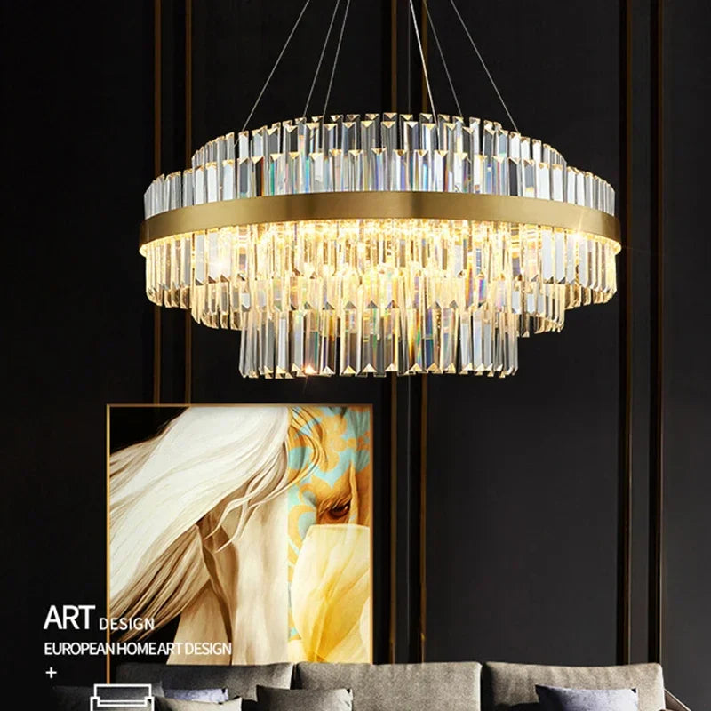 Luxury Crystal Golden Gloss LED Ceiling Chandelier for Dining & Living Room