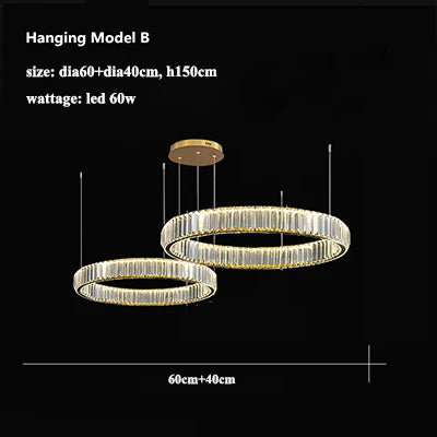 Luxury Crystal Chandeliers: Dimmable LED Steel Lighting for Villa Staircase & Foyer