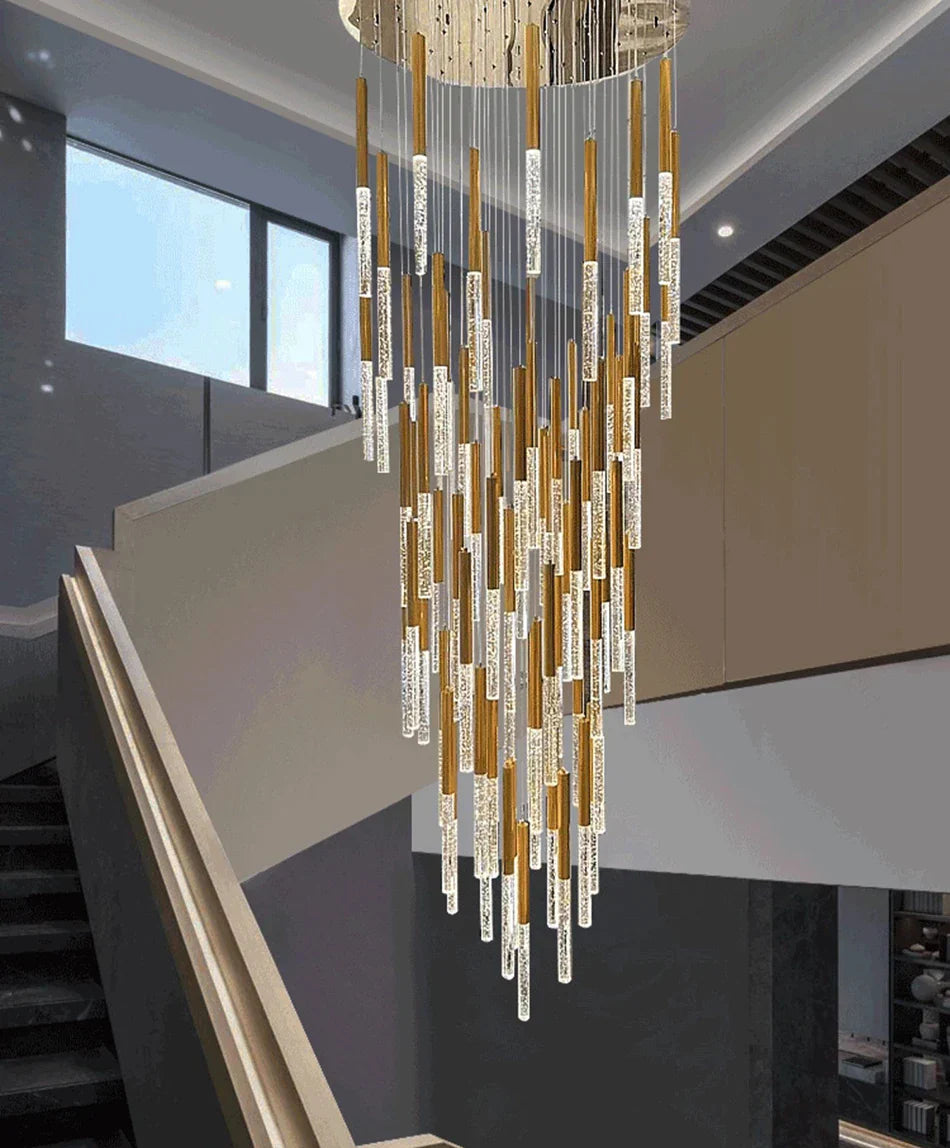 Crystal Led Chandelier for Modern Loft Living Room Staircase, Gold Art Deco Hanging Lamp