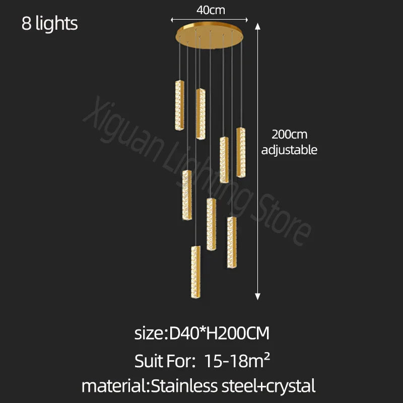 Modern Crystal Chandelier Villa Lighting - Chrome Gold Stainless Steel Dining Table LED Chandelier