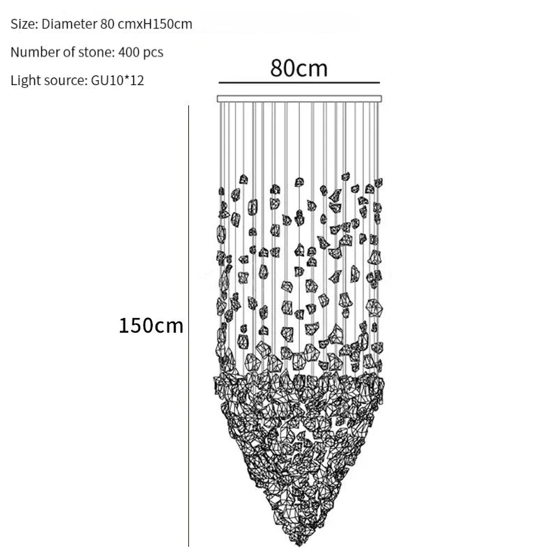 Luxury Stone Crystal Chandelier - Modern LED Hanging Light Fixture for Home Staircase Hallway Lobby