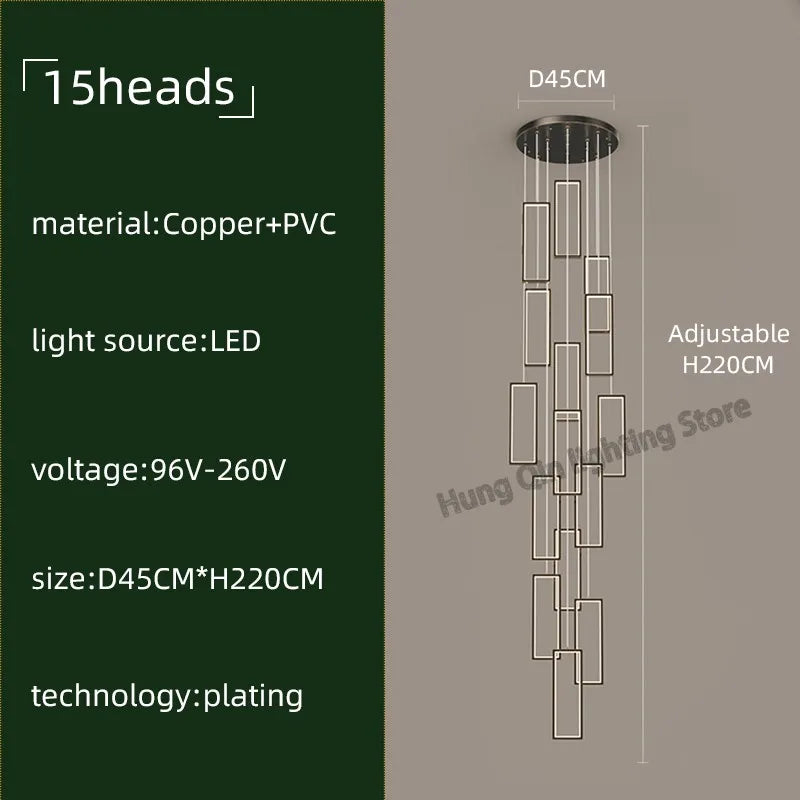 Copper Square Pendant Chandelier with LED Lighting