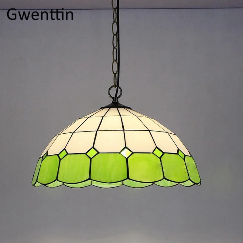 Tiffany Square Pendant Light, Stained Glass Hanging Lamp for Home Decor
