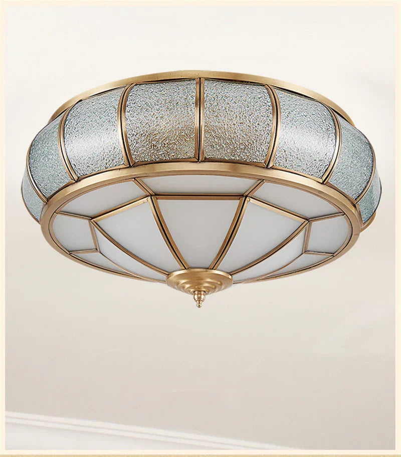 Nordic Copper Ceiling Light Glass Lampshade Retro Loft Fixture for Living Room
