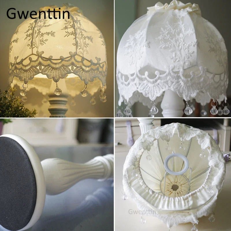 Lace Fabric Table Lamp Led Desk Light for Home Wedding Decor Bedroom