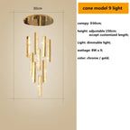 Crystal Lustre Pendant Lights with Dimmable LED, Adjustable Cable - Gold Chrome Steel