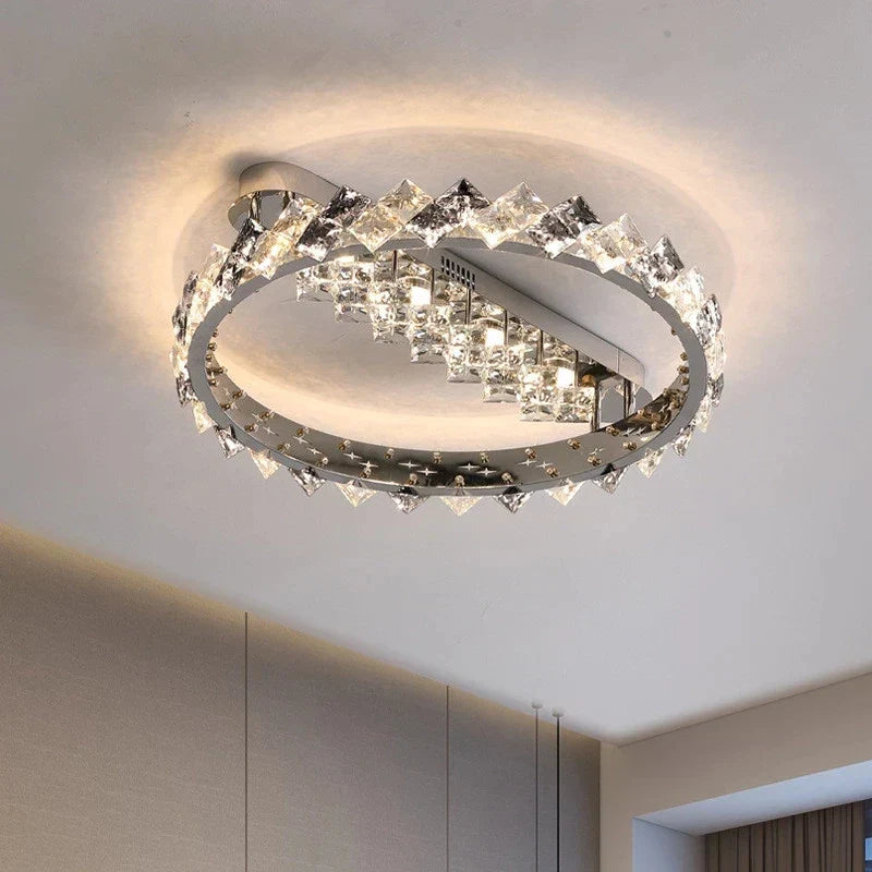 LED Crystal Ceiling Light: Stylish Dimmable Chrome Fixture for Living, Dining, Bedroom