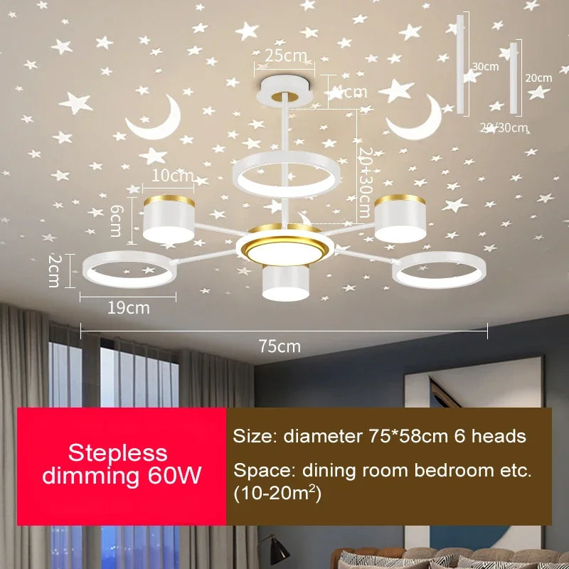 Starry Sky 6-Light Dimmable Ceiling Chandelier - White Modern Home Lighting