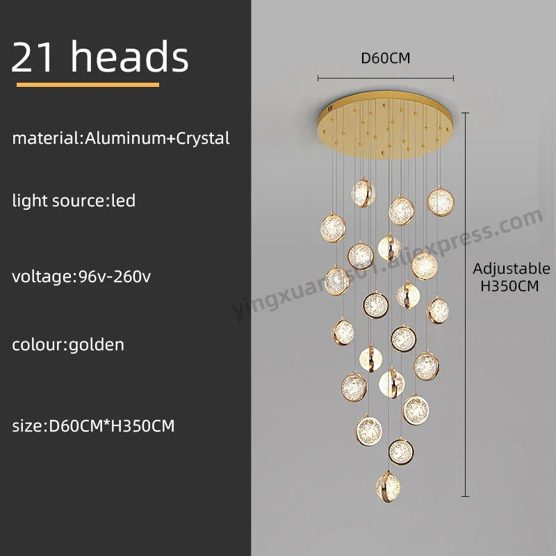 Crystal Ball LED Rotating Stair Chandelier - Nordic Luxury Loft Bubble Design