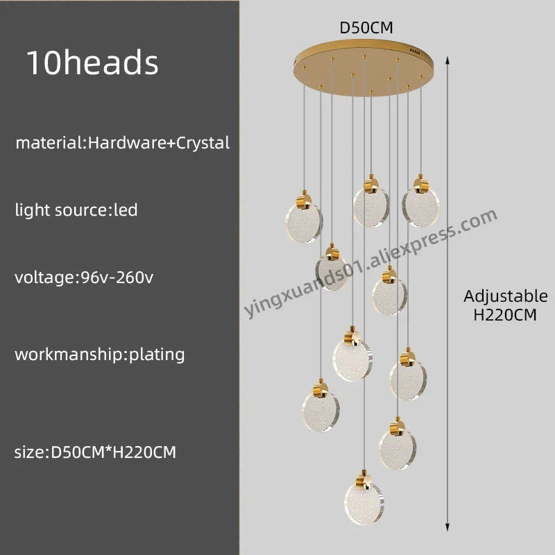Crystal Chandelier Pendant Light for Luxury Staircase