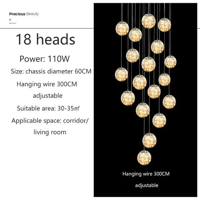 Luminous Glass Ball Pendant Chandeliers for Living Dining Room Decor LED Lighting