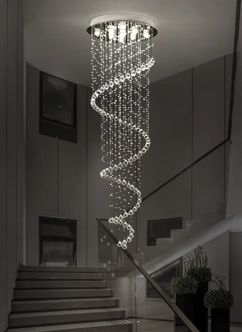 Crystal Staircase Chandelier Light Fixture | Luxury Hotel Villa Bedroom Hanging Lamp
