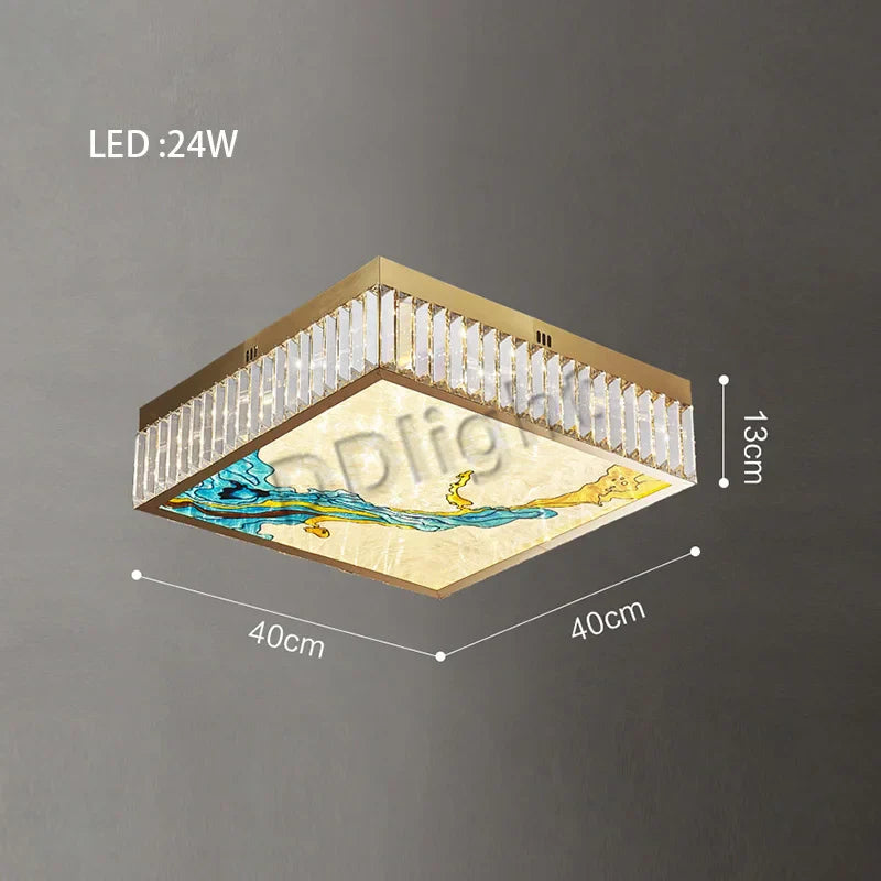 Luxury Crystal Glass Ceiling Light with LED Ring for Modern Villa Decor