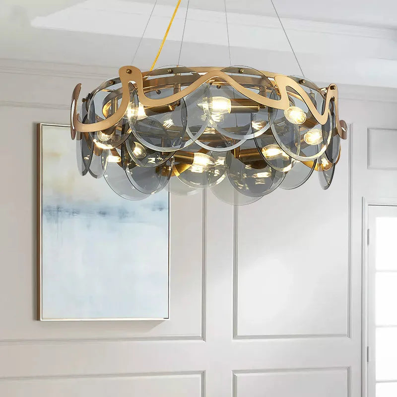 Glass Lustre Gold Iron Pendant Light for Modern Dining Room