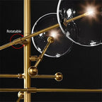 Black Gold Brass Chandelier with Clear Glass Art - Vintage Geometric Lighting