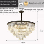 Crystal Gold Black LED Chandelier - Multi-Storey Modern Round Pendant Lamp