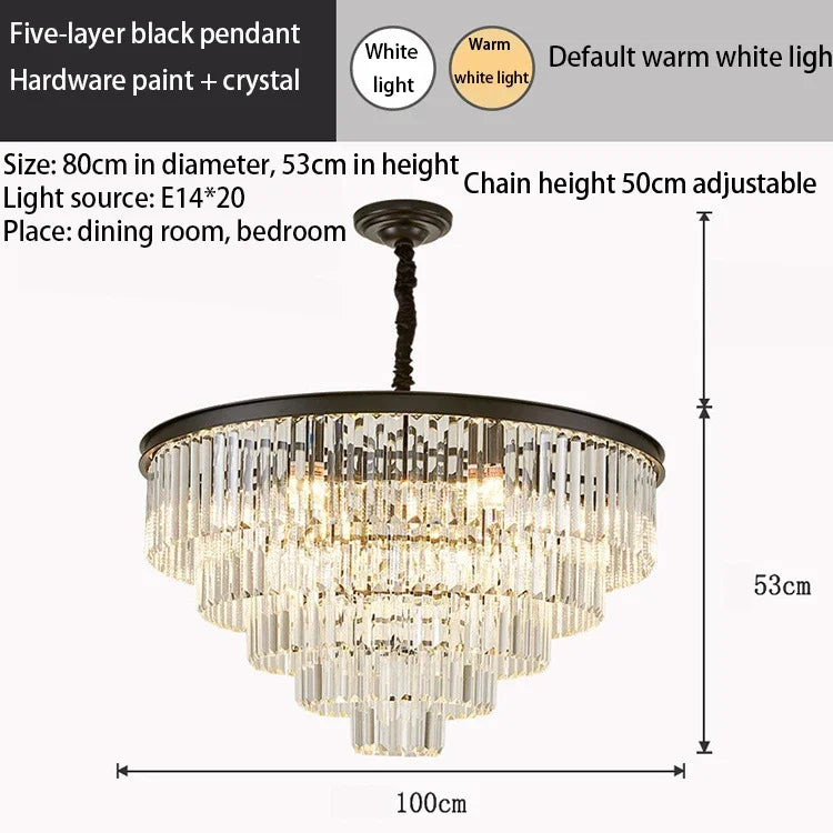 Crystal Gold Black LED Chandelier - Multi-Storey Modern Round Pendant Lamp
