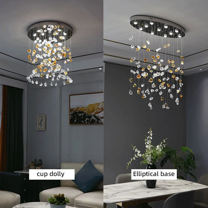 Stone LED Pendant Chandelier: Modern Luxury Crystal Lighting for Living Room