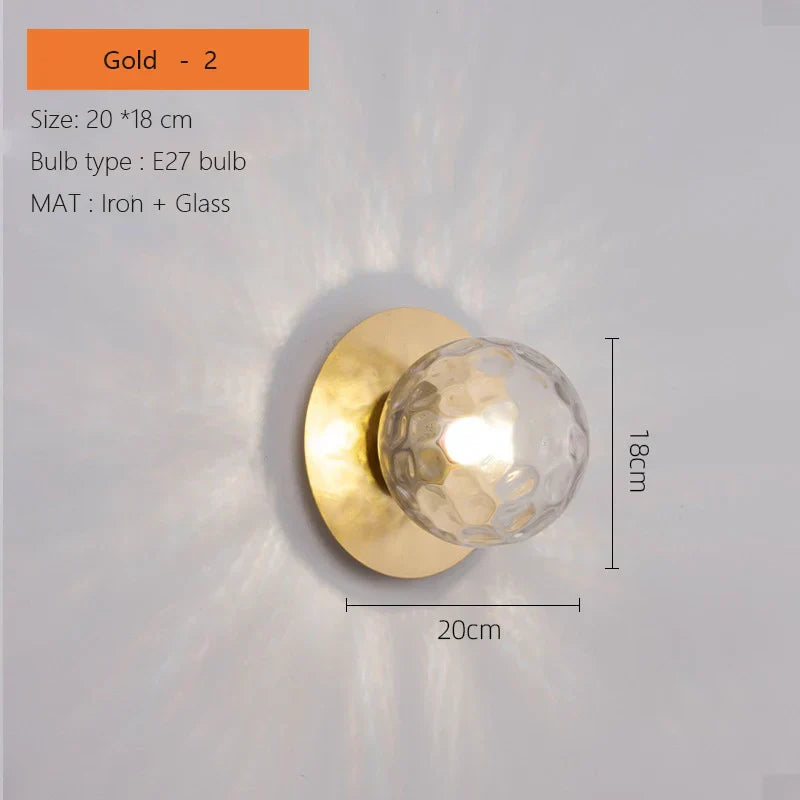 Round Glass Wall Light for Living Room Bedroom Decor