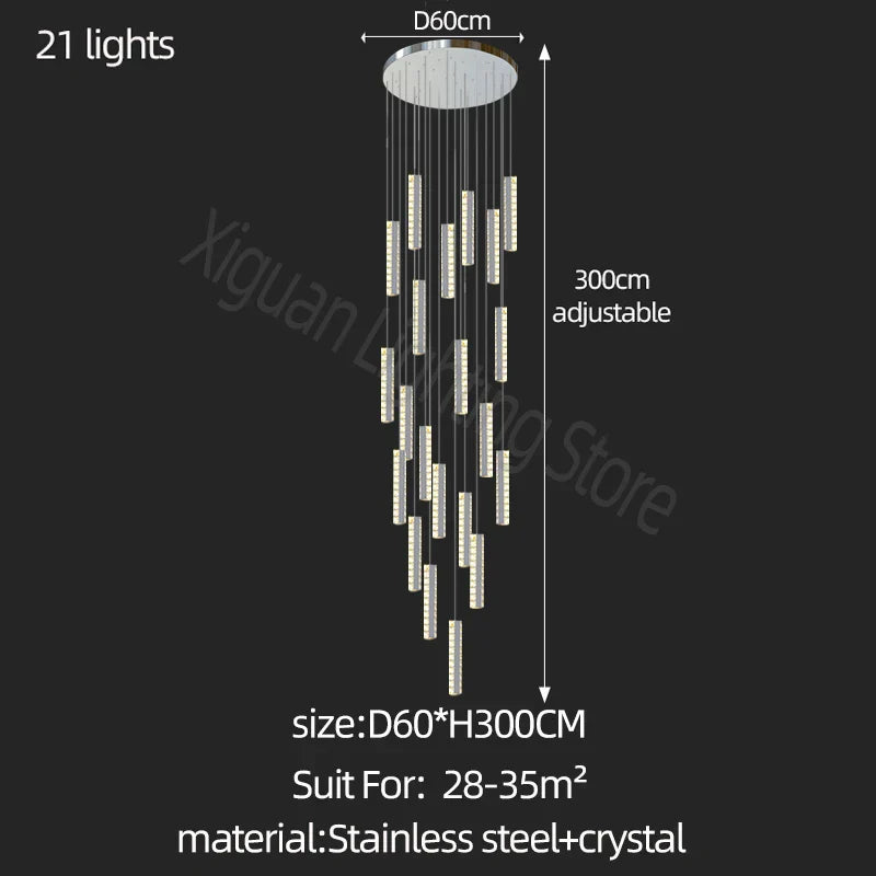 Modern Crystal Chandelier Villa Lighting - Chrome Gold Stainless Steel Dining Table LED Chandelier