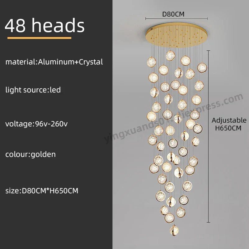 Crystal Ball LED Rotating Stair Chandelier - Nordic Luxury Loft Bubble Design