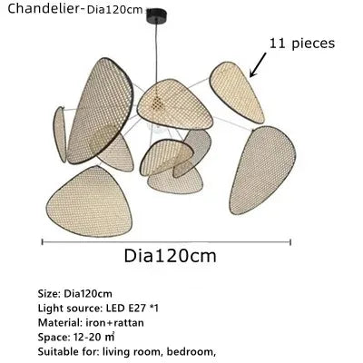 Leaf Grid Handmade Rattan Screen Chandelier for Modern Living Room and Bedroom