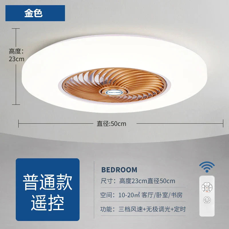 Modern Black 56cm Round Ceiling Fan with LED Light and Remote Control