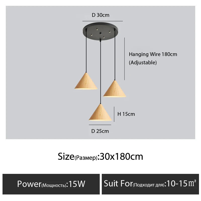 Nordic Wooden Pendant Lamp Multi Head Hanging Light for Dining Table and Living Room