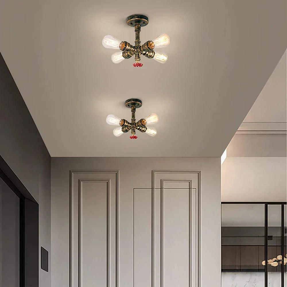 Industrial Water Pipe Ceiling Light Fixture for Living Room and Restaurant Decor