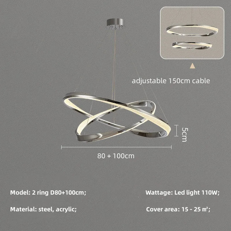 Modern Steel Dimmable LED Chandelier: Remote Control Stair Lustre Pendant Lights