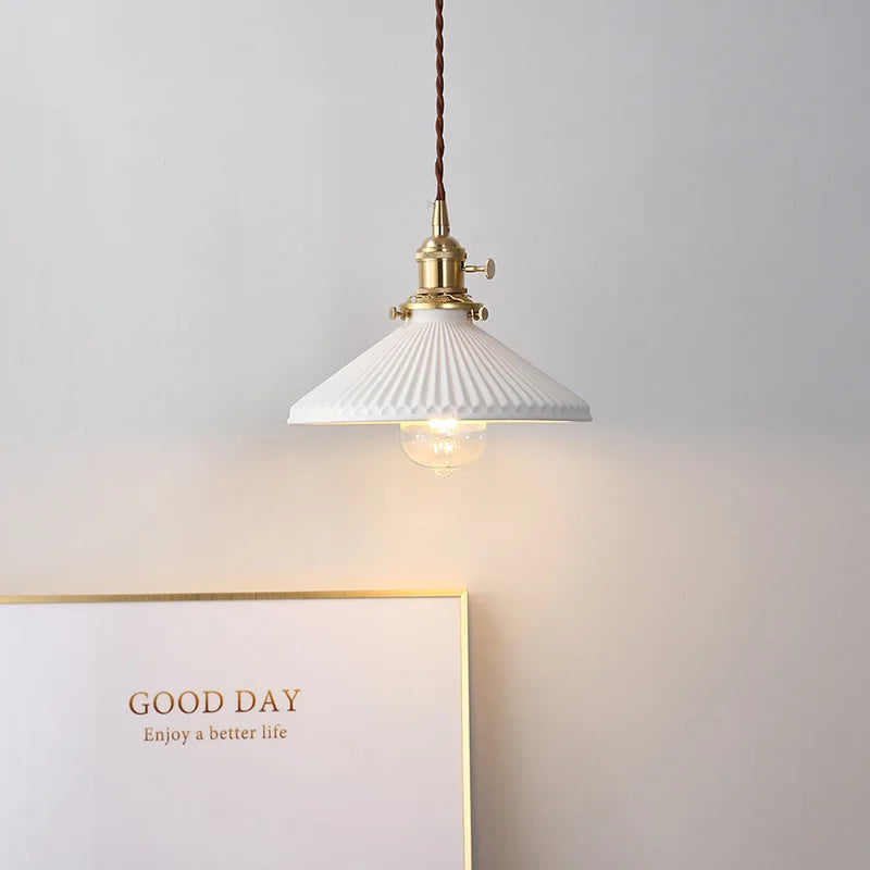 Japanese Ceramic Brass Bedside Chandelier for Bedroom Bay Window Bar Lighting