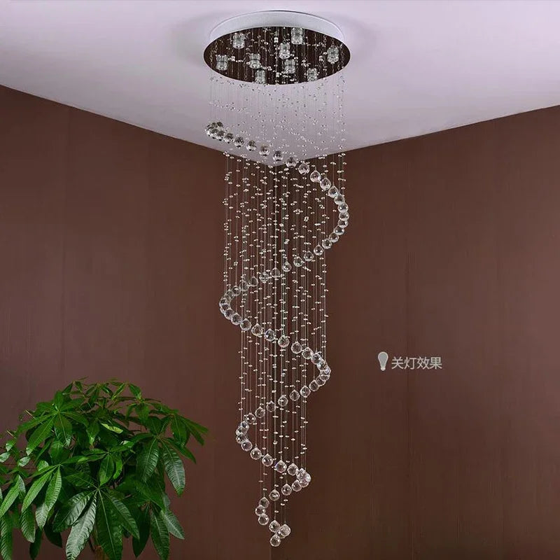 Modern Large Crystal Spiral Chandelier for Staircase Lighting Fixture