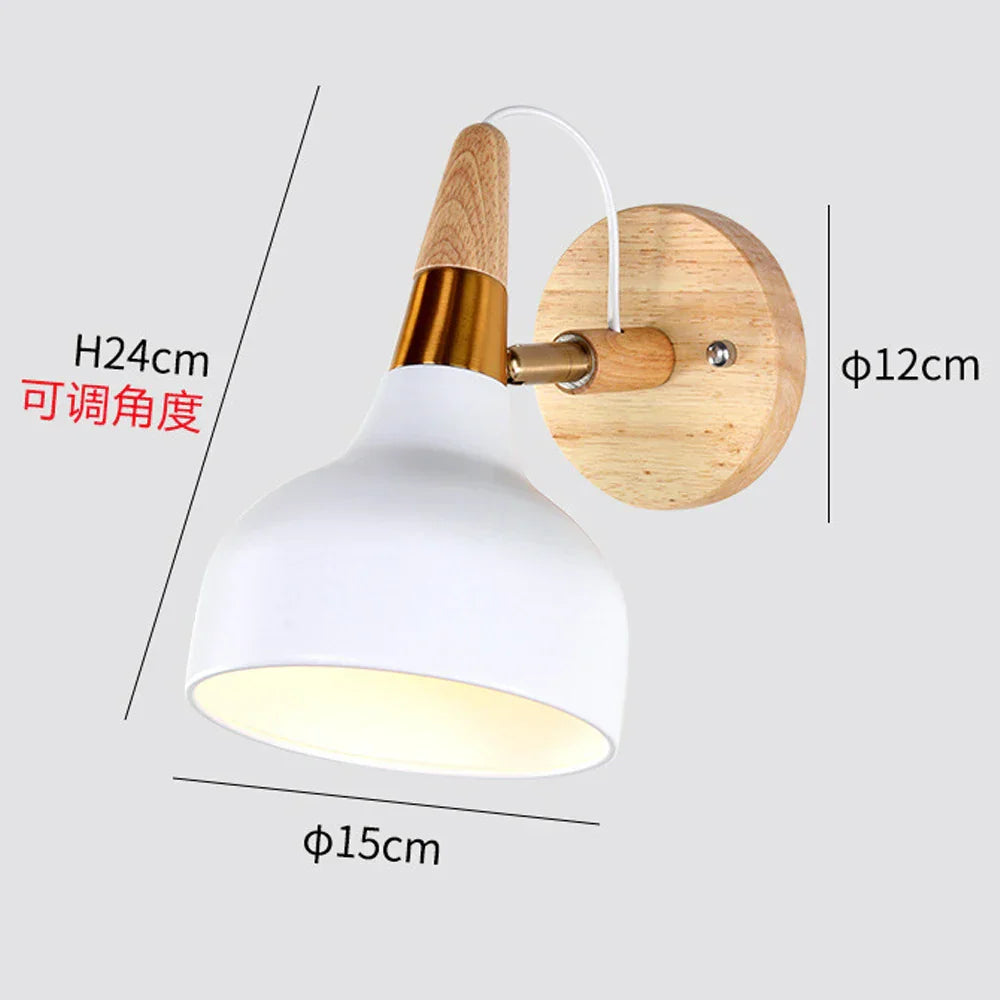 Wooden Wall Light Bedside Lamp Shade Modern Nordic E27 LED Sconce Living Room Lighting