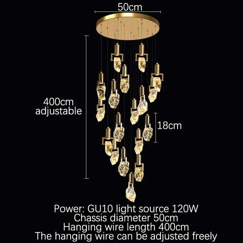 Modern Diamond Crystal Chandelier LED Hanging Light Gold Decor