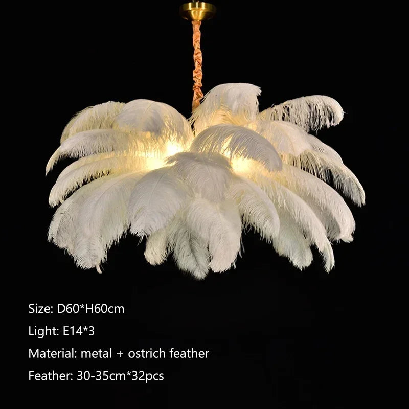 Ostrich Feather LED Pendant Lamp - Nordic Bedroom Living Room Decor