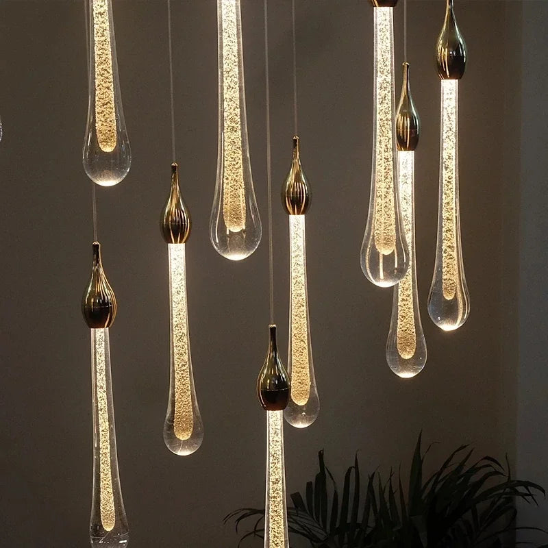 Modern Crystal LED Chandelier for Living Room Gold Stair Indoor Light Fixtures