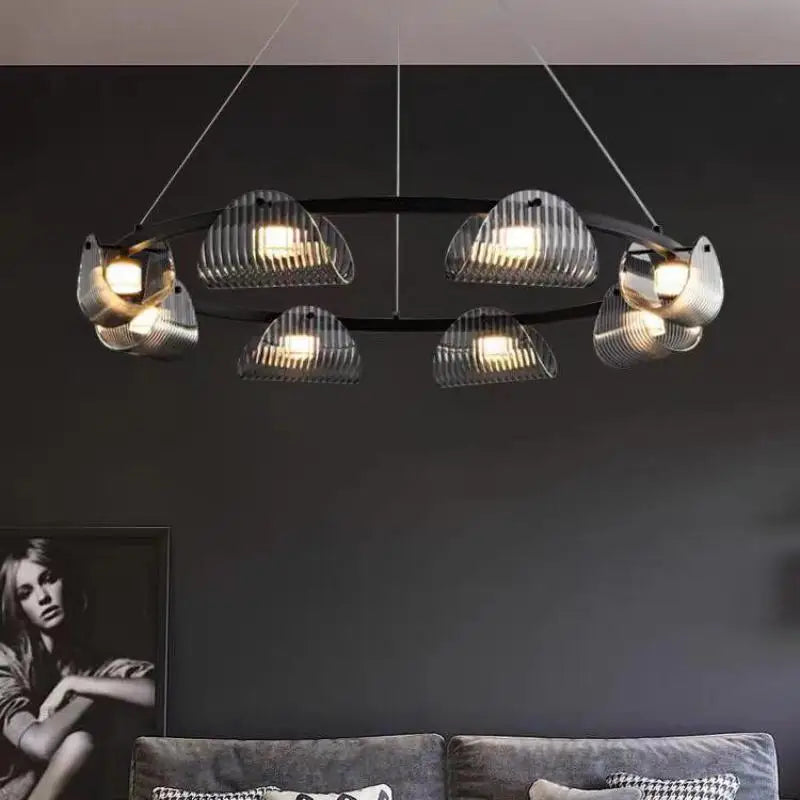 Smoky Gray Glass Chandelier Pendant Light for Luxury Living Room