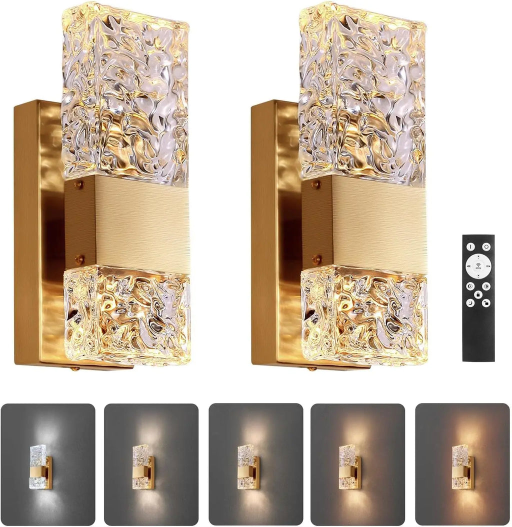 LED Crystal Wall Light with Remote, Dimmable 3000K 6000K for Bedroom and Living Room