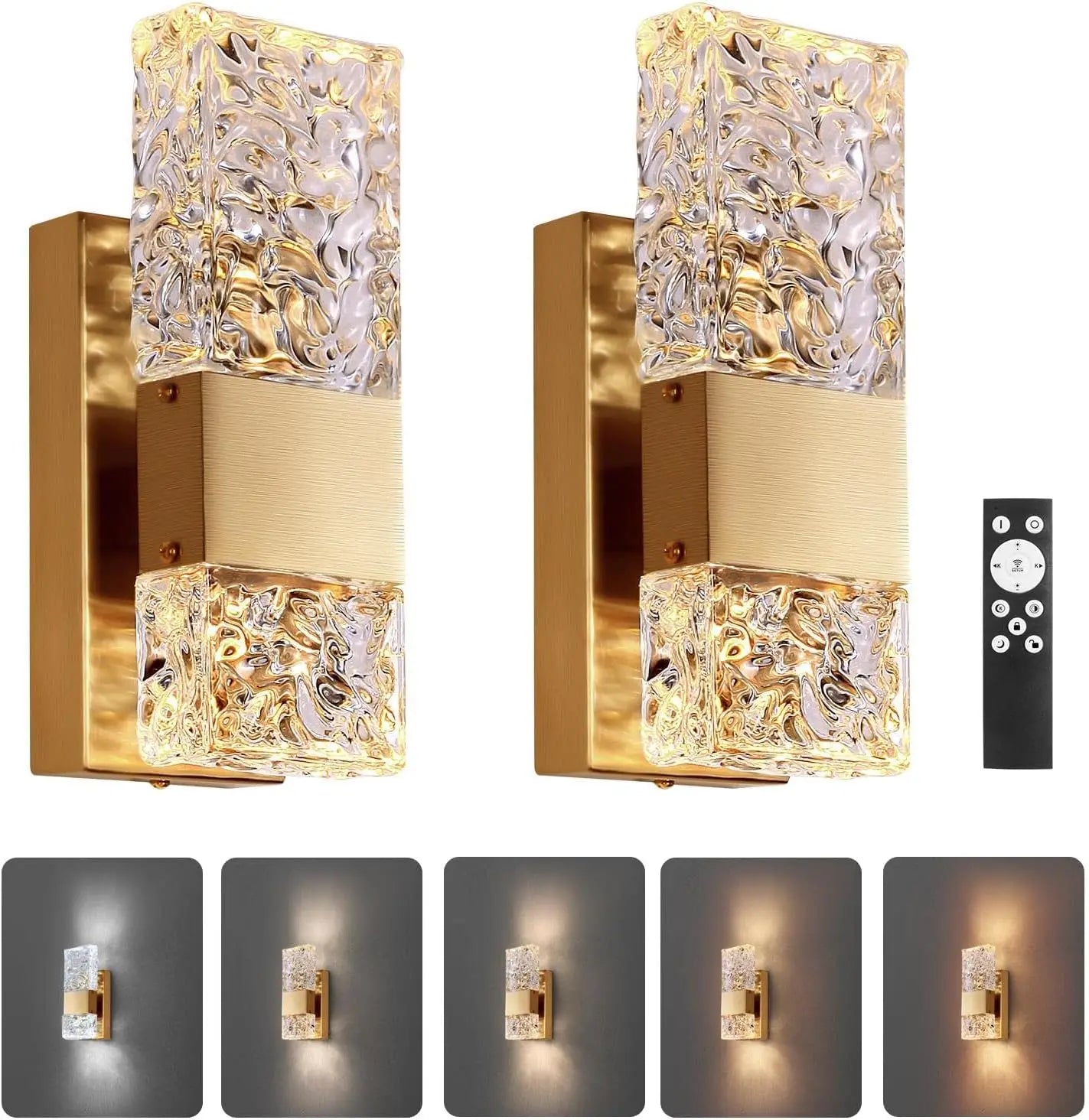 LED Crystal Wall Light with Remote, Dimmable 3000K 6000K for Bedroom and Living Room