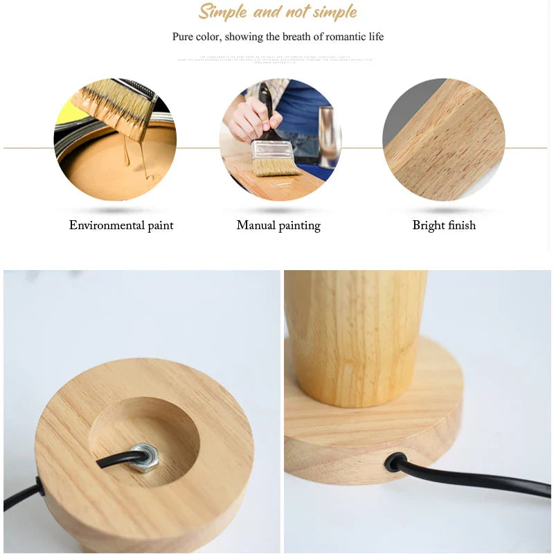 Retro Wood Table Lamp with E27 Socket, Vintage Design, and European Plug for Bedside Décor