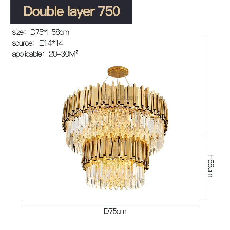 Stainless Steel Crystal Chandelier for Duplex Building, Hotel, Club and Living Room