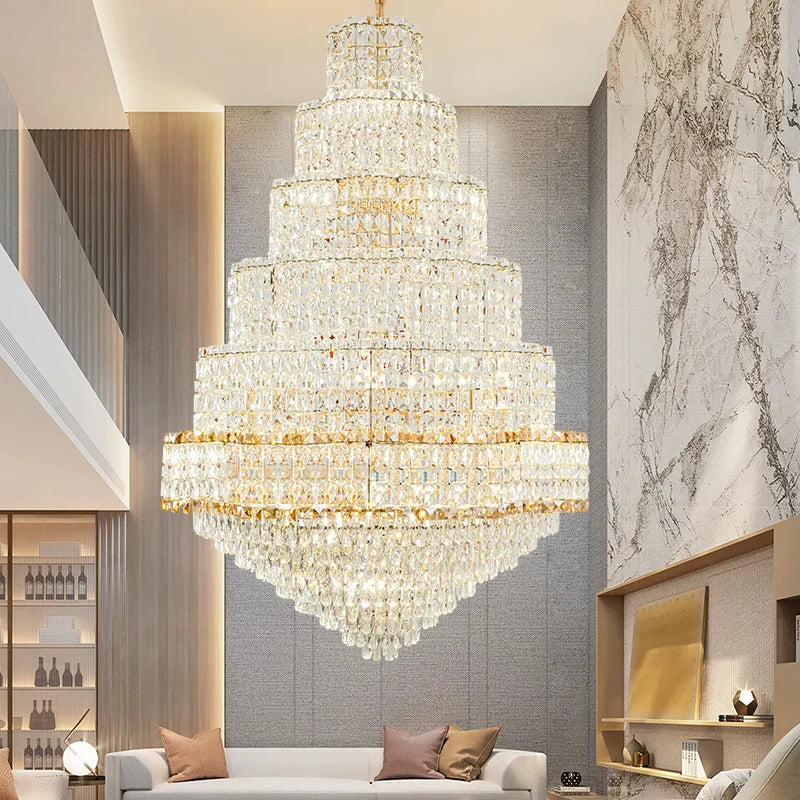 Rotating Crystal Chandelier for Duplex Villa Luxury Décor