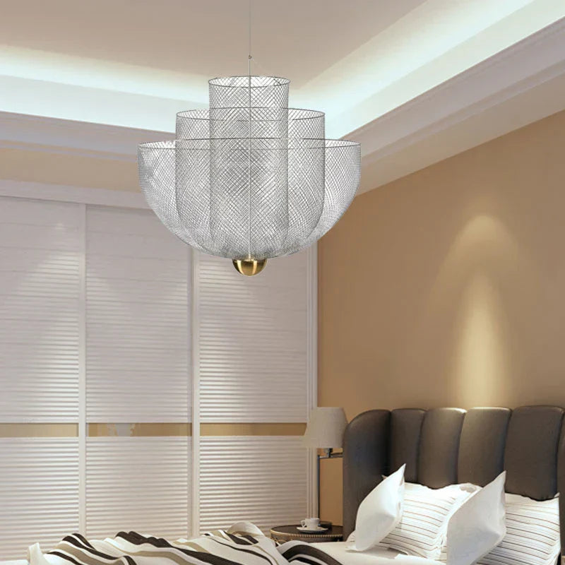 Mesh Chandelier: Silver Metal Grid Lamparas for Fashionable Home Decor