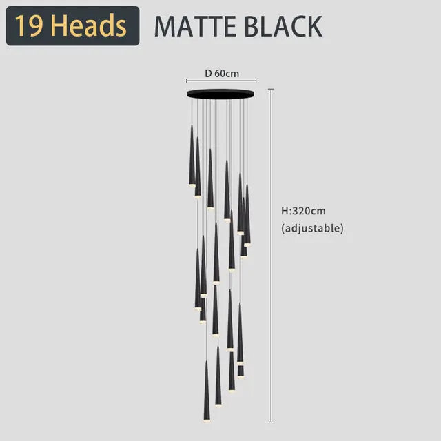 Black LED Ceiling Chandelier: Stylish Staircase Lighting for Home Decor & Living Room