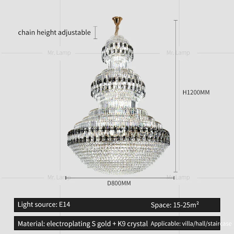 Crystal Chandelier Luxury Duplex Building Hollow Luxury Lamp
