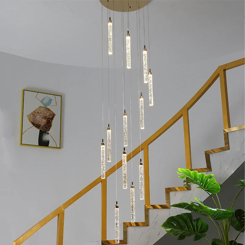 Crystal LED Chandelier | Modern Pendant Light for Staircase & Living Room