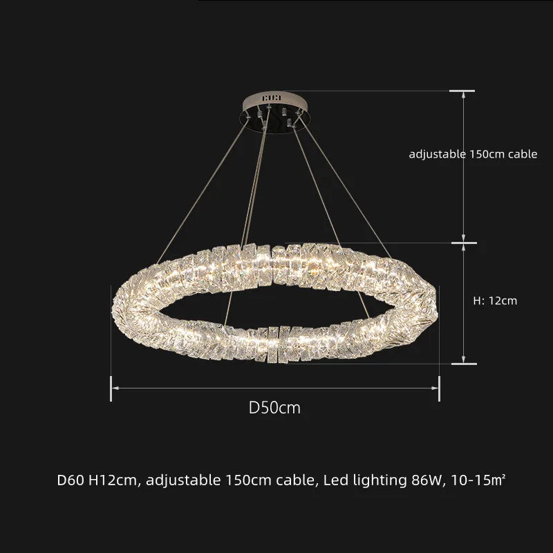 Luxury Crystal Pendant Chandelier Dimmable LED Light for Modern Living Room